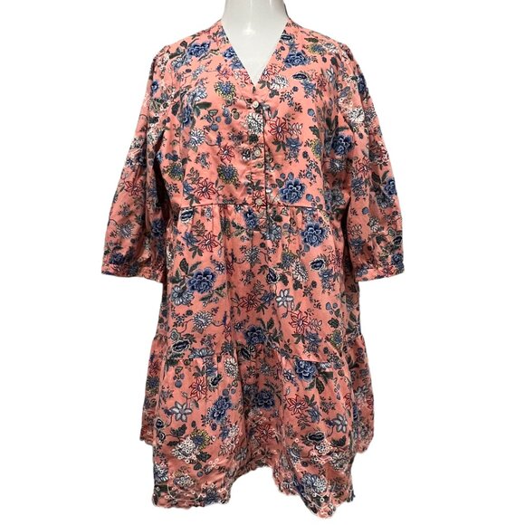 Loft Floral Short Sleeve Lined Swing Mini Dress, Cotton, Pink Blue, 16 - Picture 12 of 12